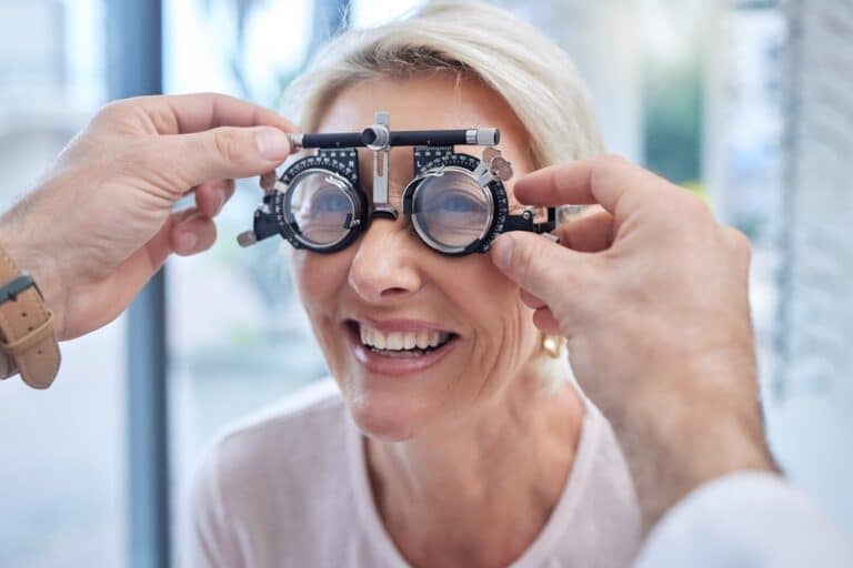 senior woman getting an annual eye exam at our Optometrist Nashville