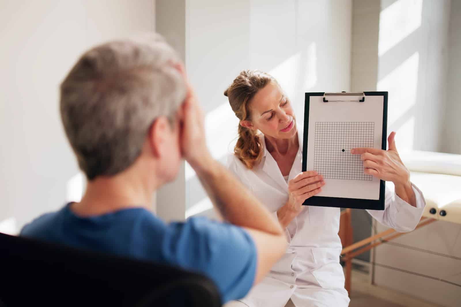 Man getting an eye exam in Nashville to check for age related Macular Degeneration
